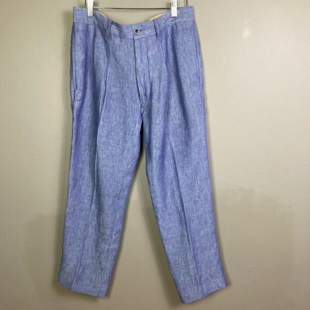 Joseph Abboud linen pants men's 33 light‎ denim blue luxury slim pleated EUC